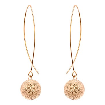 Textured Metal Ball Long Fish Hook Earring