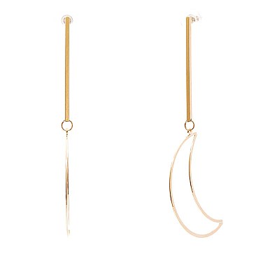 Oversized Metal Moon Post Dangle Earring PE1939-L