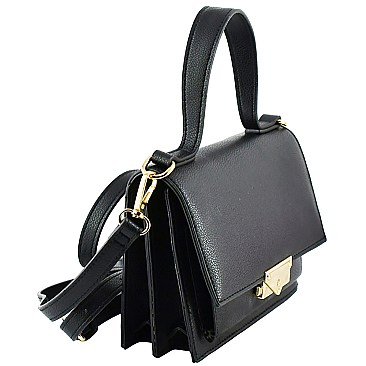 Fashion Push Lock Flap Crossbody Bag