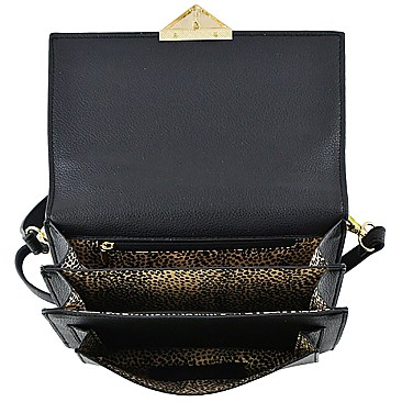 Fashion Push Lock Flap Crossbody Bag