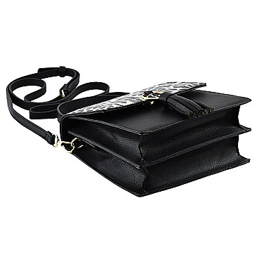 Fashion Flap Crossbody Satchel with Ring Tassel Accent