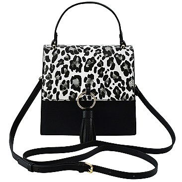 Fashion Flap Crossbody Satchel with Ring Tassel Accent