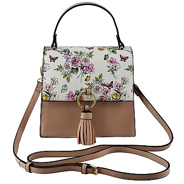 Fashion Flap Crossbody Satchel with Ring Tassel Accent