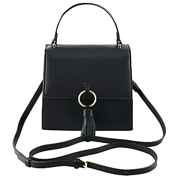 Fashion Flap Crossbody Satchel with Ring Tassel Accent