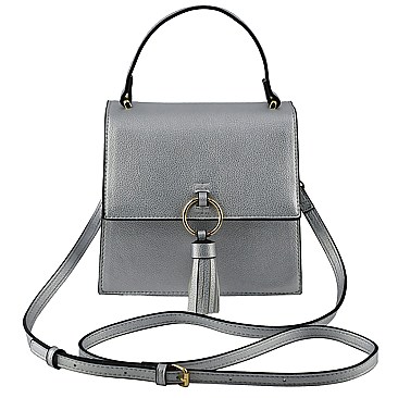 Fashion Flap Crossbody Satchel with Ring Tassel Accent