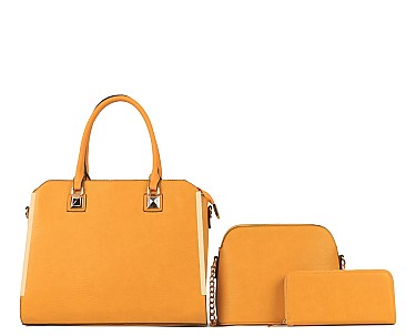 Classy 3 in 1 Hardware Metal Accent Satchel Wallet Set