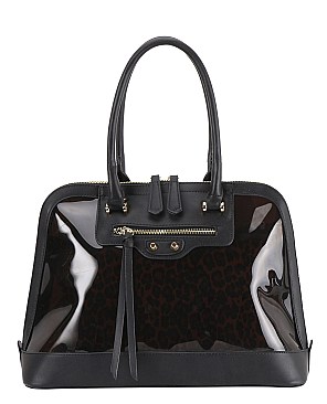 2 IN 1 SEE THROUGH DOME SATCHEL WITH LEOPARD POUCH