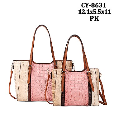 2 PIECES CHIC ALLIGATOR SATCHEL SET