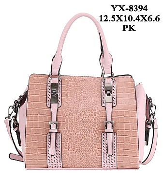 BUCKLE ACCENT CROC PRINT SATCHEL BAG