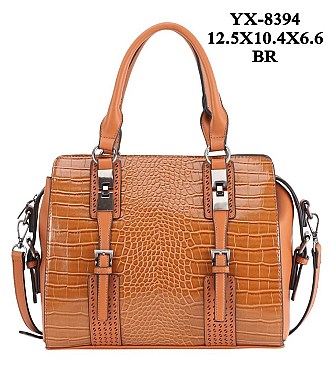 BUCKLE ACCENT CROC PRINT SATCHEL BAG