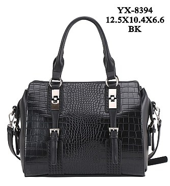 BUCKLE ACCENT CROC PRINT SATCHEL BAG