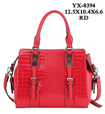 BUCKLE ACCENT CROC PRINT SATCHEL BAG