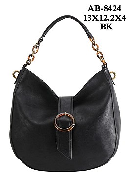 STYLISH BUCKLE ACCENT TEXTURED PU LEATHER SHOULDER SATCHEL BAG