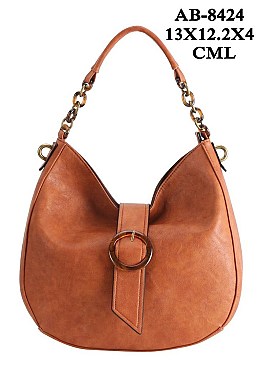 STYLISH BUCKLE ACCENT TEXTURED PU LEATHER SHOULDER SATCHEL BAG