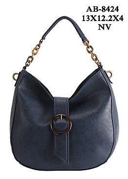 STYLISH BUCKLE ACCENT TEXTURED PU LEATHER SHOULDER SATCHEL BAG