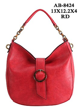 STYLISH BUCKLE ACCENT TEXTURED PU LEATHER SHOULDER SATCHEL BAG