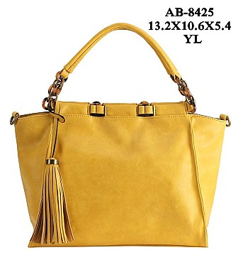 MODERN CHIC TASSEL ACENT PU LEATHER SATCHEL