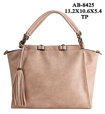 MODERN CHIC TASSEL ACENT PU LEATHER SATCHEL