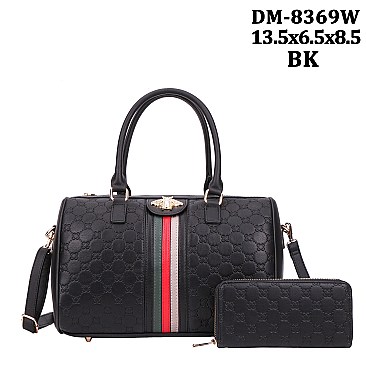 2 IN 1 TOP HANDLE STRIPED QUEEN BEE SATCHEL WALLET SET