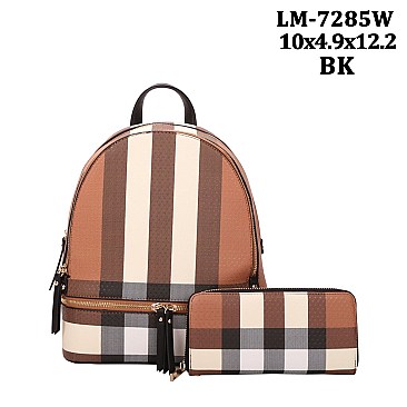 PLAID Fashion Backpack Wallet SET