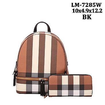 PLAID Fashion Backpack Wallet SET