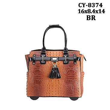 Ostrich Crocodile TRAVEL LUGGAGE With Tassel Accent