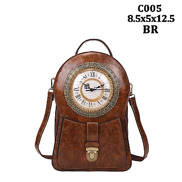 Functional Clock Face Convertible Grab Bag Backpack Shoulder Handbag