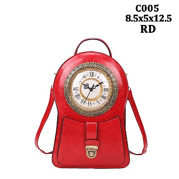 Functional Clock Face Convertible Grab Bag Backpack Shoulder Handbag