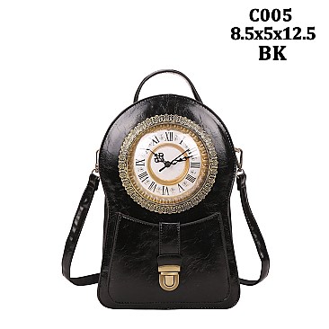 Functional Clock Face Convertible Grab Bag Backpack Shoulder Handbag