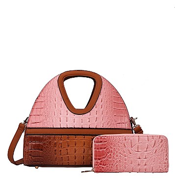 2 in 1 Crocodile Satchel Set With Wallet - High Quality