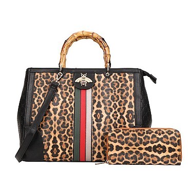 Leopard Bamboo Handle Large Stachel Set with wallet