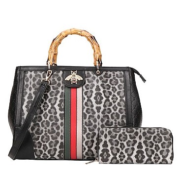 large size leopard bamboo handle satchel