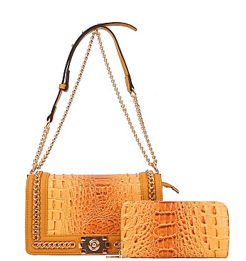 2 In 1 Croc Shoulder -Cross-Body Bag with Wallet