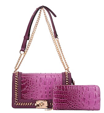 2 In 1 Croc Shoulder -Cross-Body Bag with Wallet