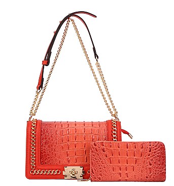 2 In 1 Croc Shoulder -Cross-Body Bag with Wallet