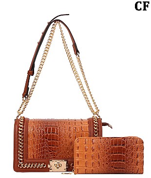 2 In 1 Croc Shoulder -Cross-Body Bag with Wallet