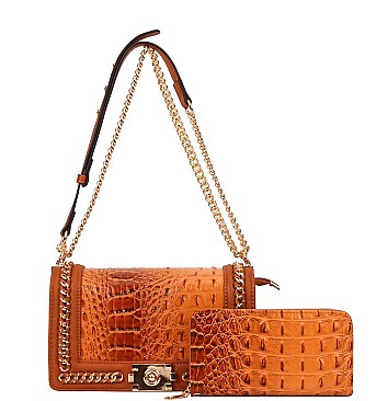 2 In 1 Croc Shoulder -Cross-Body Bag with Wallet