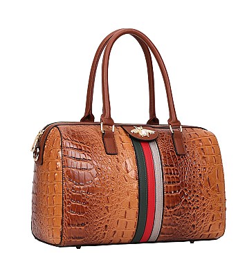 Queen Bee Stripe Croc Alligator 2-in-1 Boston Satchel with Wallet