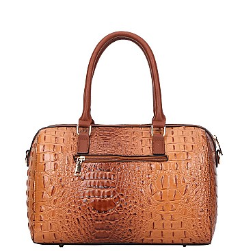 Queen Bee Stripe Croc Alligator 2-in-1 Boston Satchel with Wallet