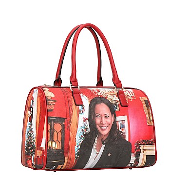 Magazine Print Kamala Harris Satchel Bag With Wallet