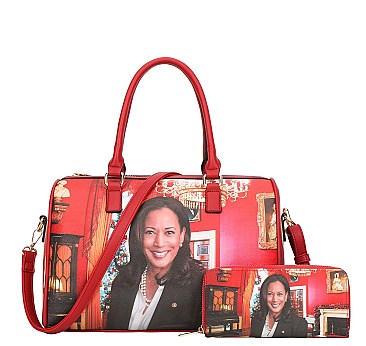 Magazine Print Kamala Harris Satchel Bag With Wallet
