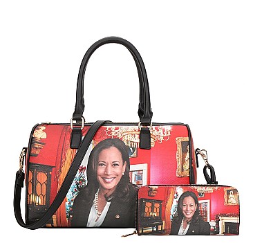 Magazine Print Kamala Harris Satchel Bag With Wallet