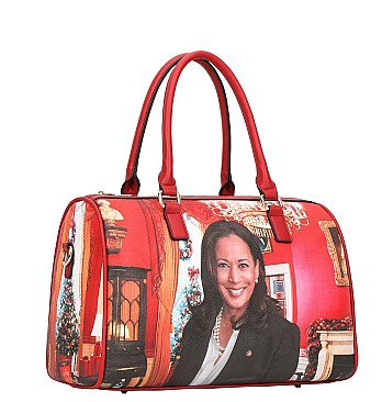 Magazine Print Kamala Harris Satchel Bag With Wallet