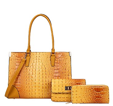 3 IN 1 Alligator Satchel - Cross-Body Set With Wallet