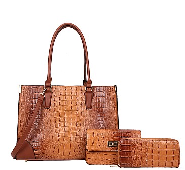 3 IN 1 Alligator Satchel - Cross-Body Set With Wallet