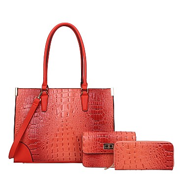 3 IN 1 Alligator Satchel - Cross-Body Set With Wallet