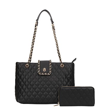 Quilted Chain Accent Shoulder Bag SET