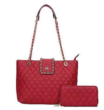 Quilted Chain Accent Shoulder Bag SET