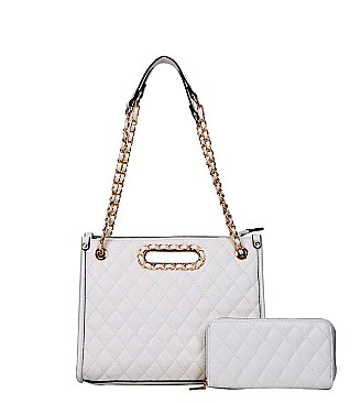 Quilted Chain Accente Satchel Shoulder Bag SET