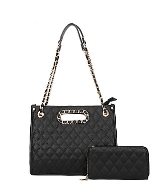 Quilted Chain Accente Satchel Shoulder Bag SET